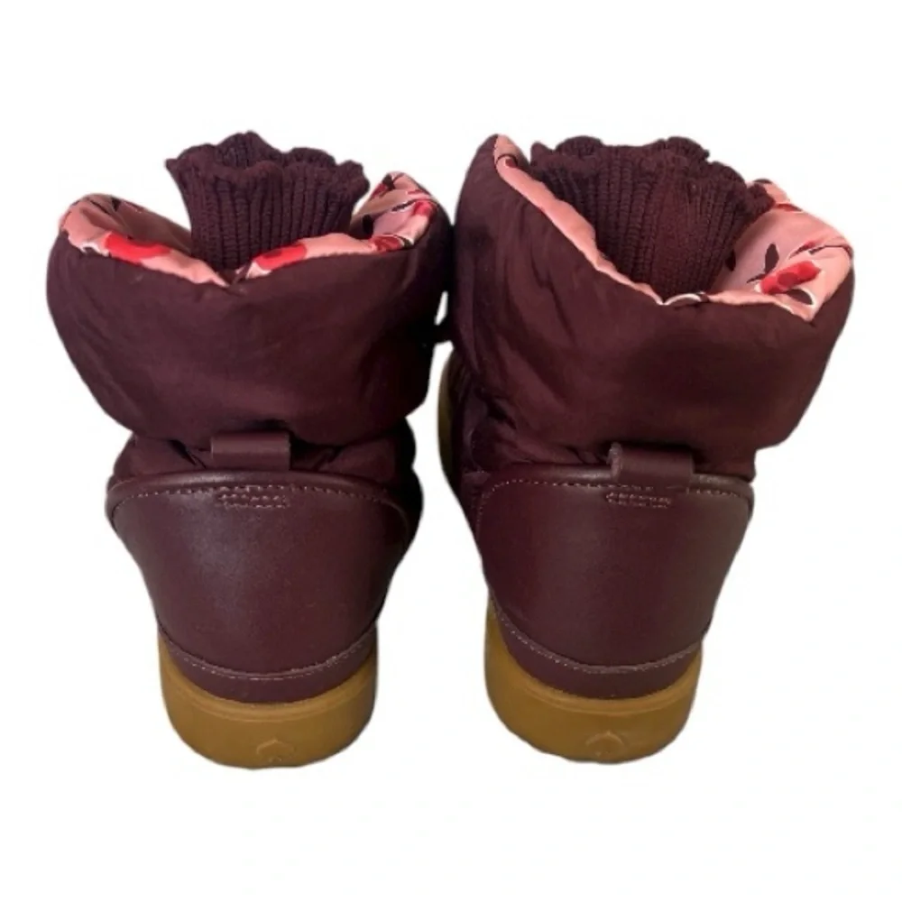 Kate Spade Cocoon Burgundy Winter Boots with Pink Floral Lining